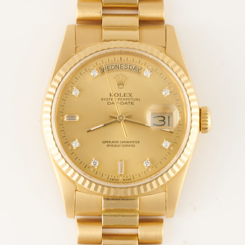 Rolex Daydate 18238 1991 Factory Diamond Dial With Box And Papers
